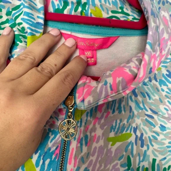 Lilly Pulitzer Coral Print Zip Jacket - Pink, Green, Blue - Picture 2 of 3